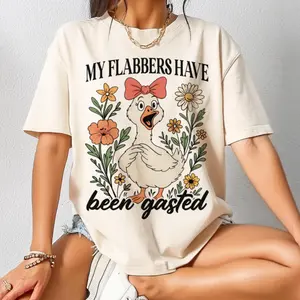 My Flabbers Have Been Gasted Funny Duck Graphic Cotton T-Shirt, Women's Oversized Floral Crew Neck Tee, Perfect Humorous Gift For Her