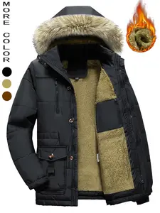 Men's Winter Woven Jacket with Pockets & Zipper, Casual Fleece Lined Coat, Warm Outdoor Clothing for Fall & Winter Seasons