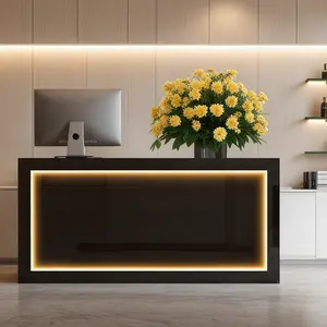 Modern Minimalist Office Reception Desk with Built-in LED Strip Lights and Storage Function for sleek office design