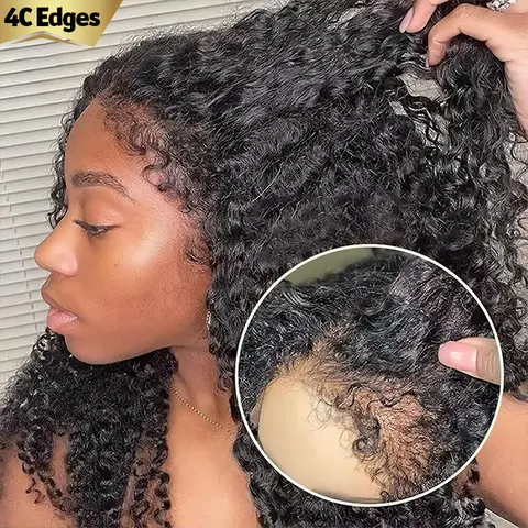Afro Kinky Curly Wig 13x6 4C Edges Hairline 250% Density HD Lace Frontal Human Hair Wigs With Curly Baby Hair Realistic Hairline #FallFreshness summerwins Natural Fluffy Wigs Hd Transparent Wigs