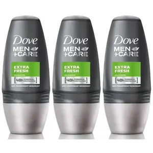 Dove Men+Care Extra Fresh Roll-On Deodorant, 3 Pack, Travel Size TSA Approved, 48-Hour Antiperspirant for Men, Long-Lasting Sweat & Odor Protection, Fresh Scent, 1.69 Oz. Each