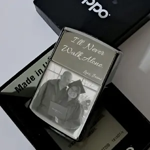 High Polish Chrome Custom Engraved Metallic Zippo Lighter 250 Personalized with Photo & Text Unique Authentic Metal Gift for Any Occasion