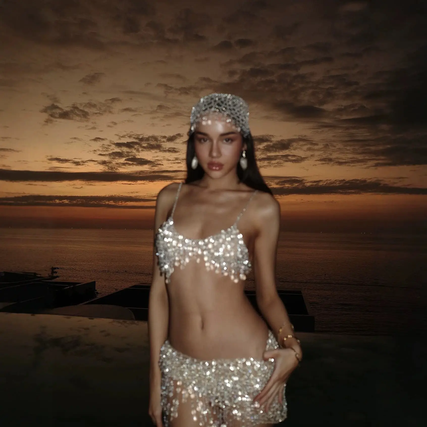 Heavy-duty Hand-beaded Sequined Bikini Set
