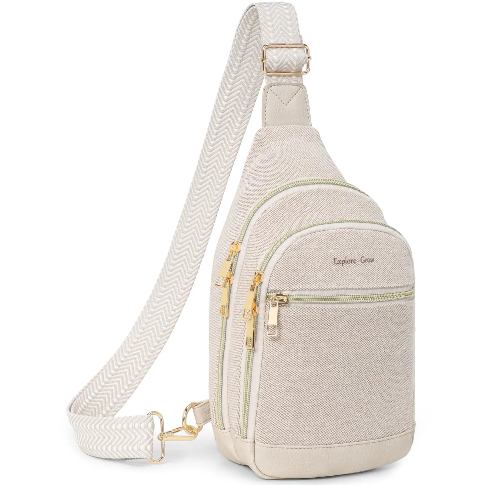 Travel Sling Bag for Women with Box and Message Card - Anti-Theft Canvas Crossbody Bag with 7 Pockets, Leather Bottom, Fits iPad Mini, 6.3x3.4x11 Inches