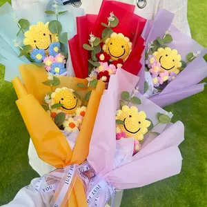 Sunflower Knitted Bouquet Gift, Handmade Yarn Flower Arrangement for Teachers and Friends, Unique Birthday Present, Unicorn