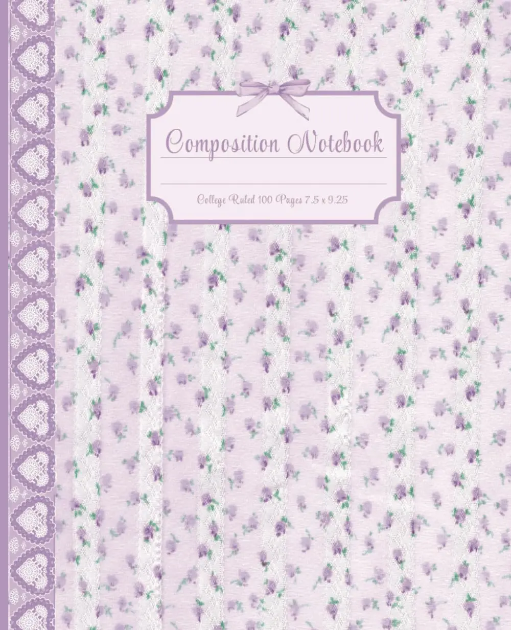 Coquette Composition Notebook College Ruled Journal 100 Pages 7.5 x 9.25" Purple Floral Rosebud Hearts Bow Pretty Vintage Aesthetic Daily Diary for Girls, Teens, Women, School