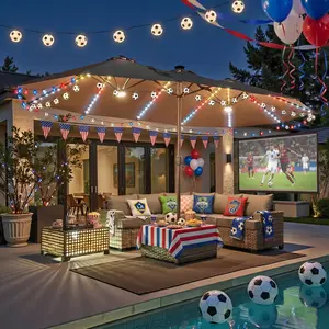 [New color!]OOSWIFT High-End 15FT Adjustable Offset Patio Umbrella with RGB Solar Lights, Oversized Outdoor Double-Sided Pool Umbrella with Crank, Solar Color-Changing & UV Protection, Rectangular Market Umbrella with Base for Garden, Deck, Backyard, Pool