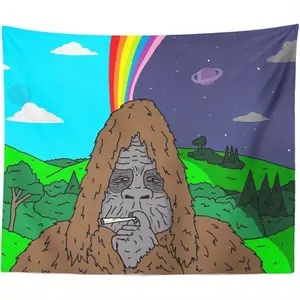 Tapestry Eye - Catching "The Big Lez Show" - Inspired Polyester Tapestry, Starry Sky Pattern. Featuring Sassy The Sasquatch And Tripper Snipper, It'S a Must - Have for Fans.- Suitable for bedrooms, living room decor, dorms, short trips, 90x60inches