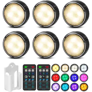 LED Puck Lights with Remote Control, Battery Operated Wireless Closet Light, Under Cabinet Lighting Stick on Tap Push Lights, Color Changing Under Counter Light for Kitchen, 6 Pack - Black
