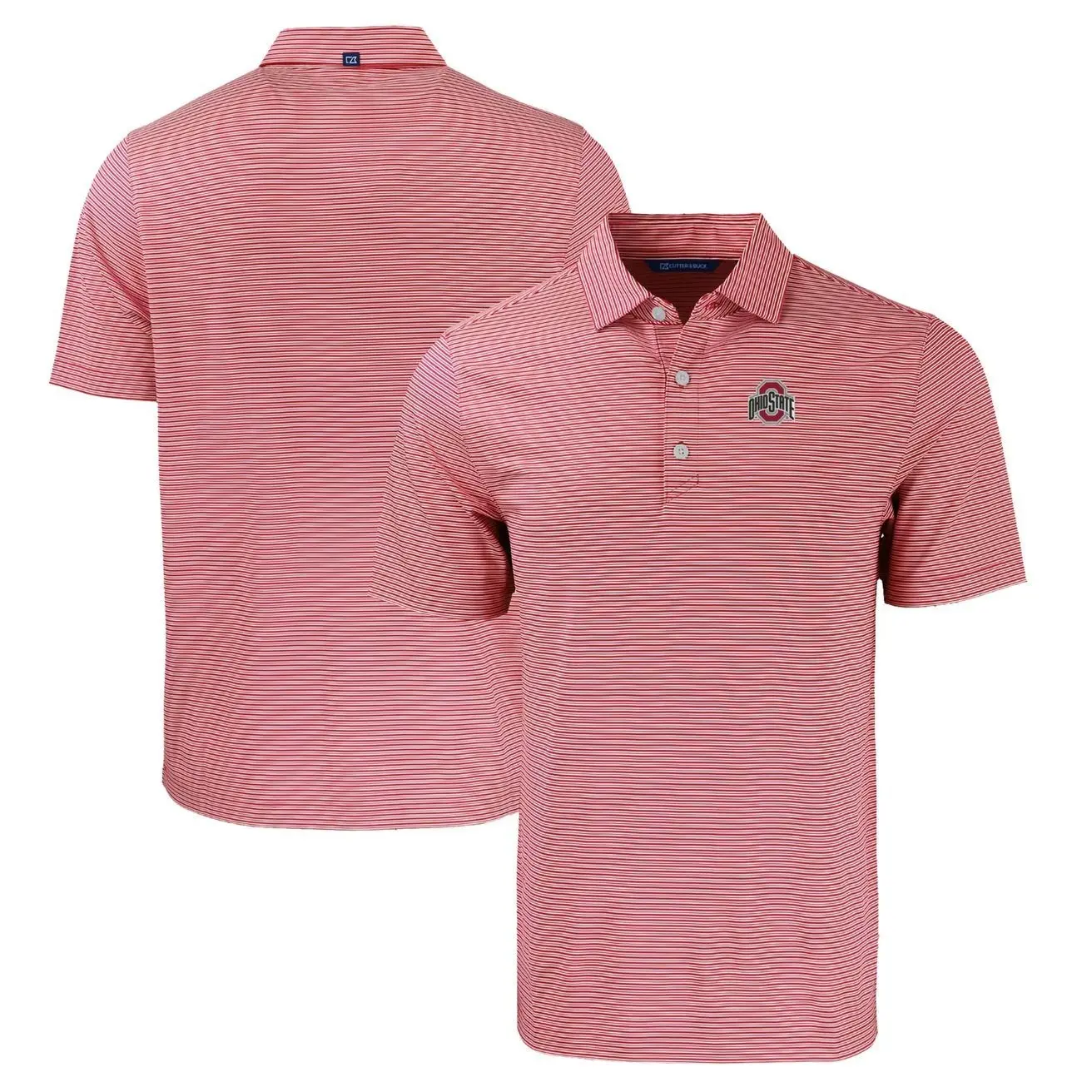 Ohio State Buckeyes Cutter & Buck Primary Logo Forge Eco Double Stripe Stretch Recycled Polo - Scarlet