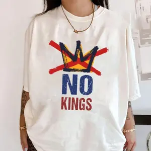NO KINGS Shirt, Anti Authoritarian Protest Graphic Tee, No Kings In America Political Youth Shirt, Democracy Not Monarchy T-shirt, Perfect Gift Made In USA For Women For Men [180G 100% cotton, lightweight and breathable, soft and comfortable]