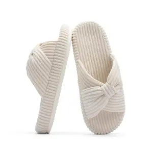 Chantomoo Cozy Slippers for Women Memory Foam Corduroy Bow Cross Band House Bedroom Shoes Comfy Slide 2026 Trendy Gift
