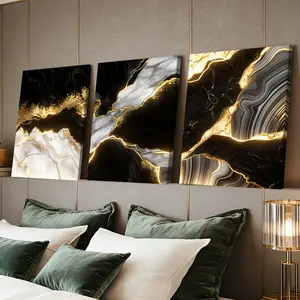 3 Counts Wooden Framed Canvas Painting, Black White And Gold Abstract Marble Images, Exquisite Poster, Perfect Gift, Decor For Living Room, Bedthroom, Modern Art, Fashion Family Poster, Wall Art Decoration