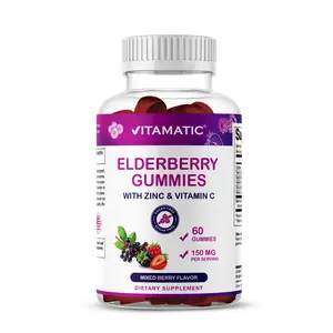 Vitamatic Organic Elderberry Gummies with Vitamin C & Zinc - 60 Sugar-Free Vegan Mixed Berry Flavor Gummies - Immune Support Supplement - Non-GMO, Gluten-Free