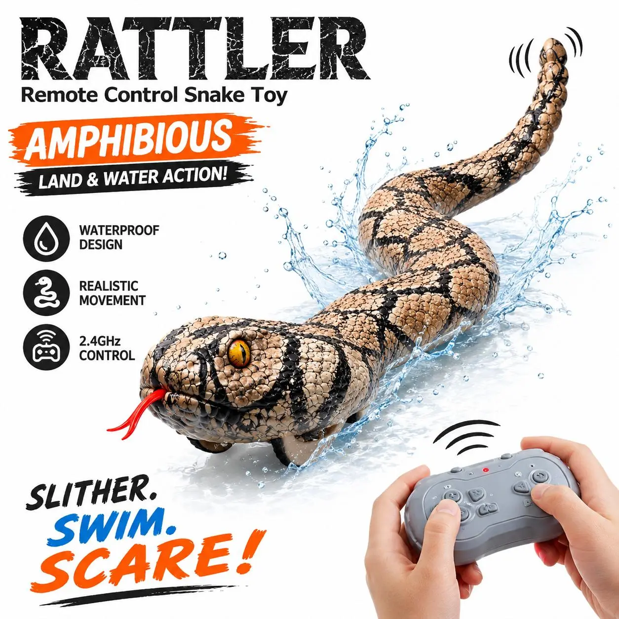 Veeniix SM30S  Rattlesnake Toy - Amphibious Remote Control  with Rattle Sound, Realistic Prank Toy for Kids Ages 3+, Indoor & Outdoor Fun Gift for Halloween, Birthday back-to-school season