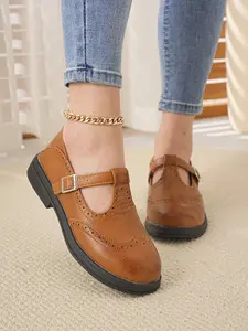 2026 Spring Autumn New Thick Sole Loafers, One-Strap T-Buckle Deep V Design, Metal Buckle, College Style Height Increase, Casual Workwear
