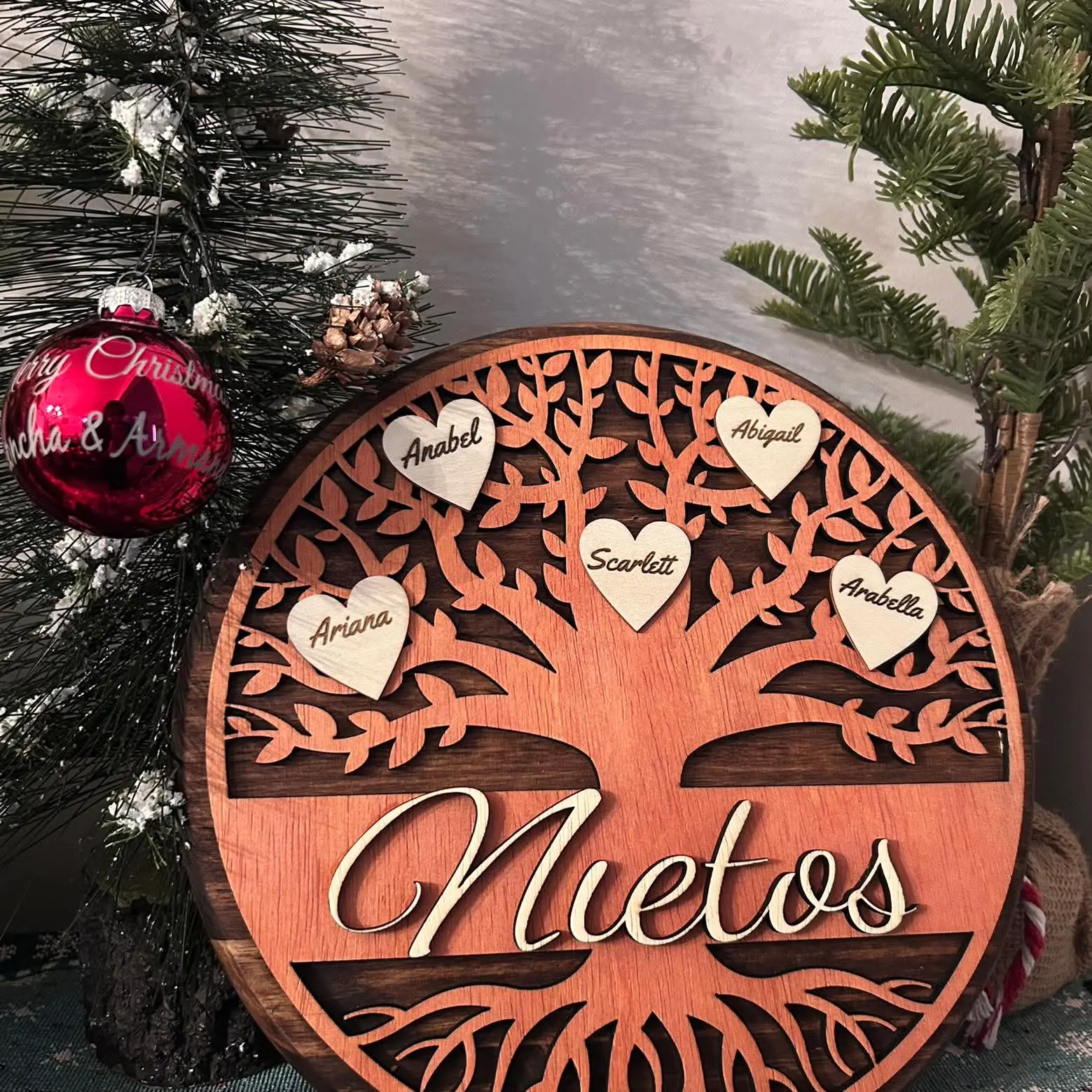 Wooden Family Tree Engraved in Wood