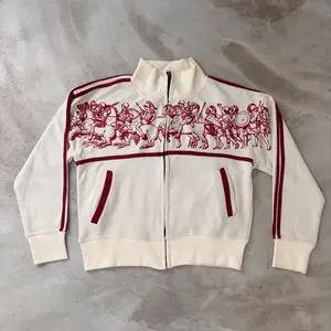 Legionnare Track Jacket - White with Red Embroidery, Full-Zip, Pockets, Casual Style