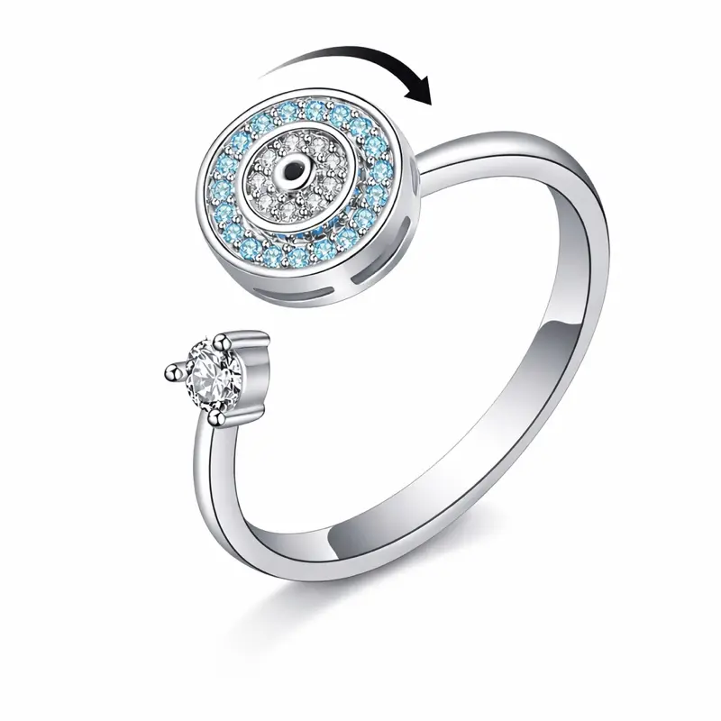 Mystique Jewelries Rotating Evil Eye Anxiety Ring for Women Adjustable Fidget Ring Stress Relief Spinner Copper Zirconia Protective Calming Jewelry