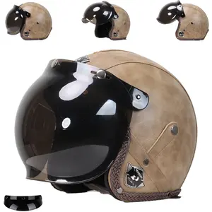 Motorcycle three-quarters helmet retro half helmet cruise retro car special versatile and handsome, with bubble mirrors that can be raised, windproof and rainproof, comes with a skull mask as a gift fashion