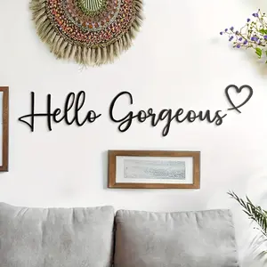 3-piece metal minimalist Hello Gorgeous wall decoration fashion department store style metal logo, suitable for girls' rooms, bathrooms, and youth spaces, no need for drilling installation, perfect bathroom set or bedroom decoration