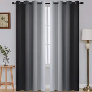 Room Darkening Curta for Bedroom, Gradient Black to Grey White Blocking Thermal Window Curtain/Drapes for Living Room,2 Panels, 52x84 inches Length