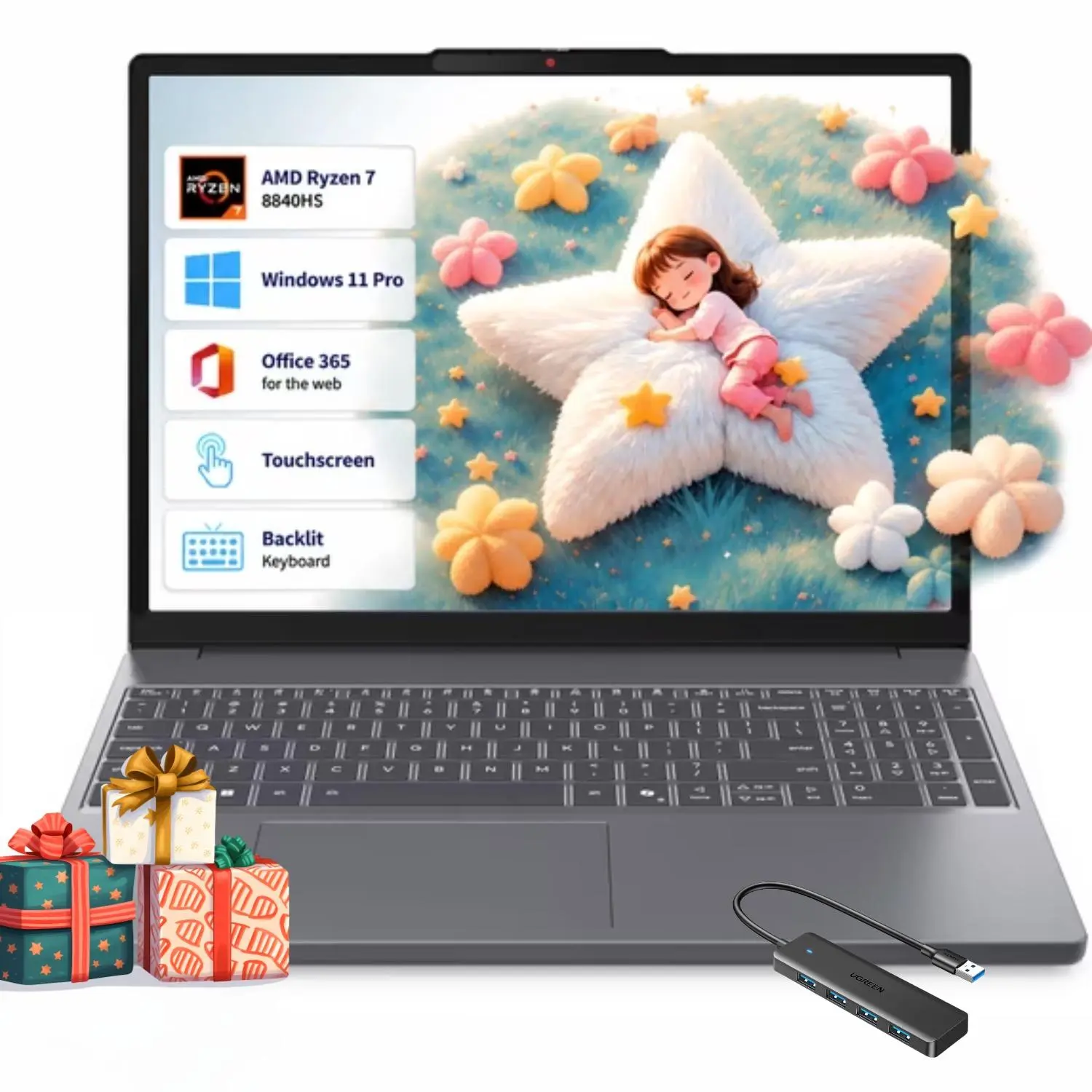 2026 Lenovo Gray 15.3" Touchscreen Laptop | Ryzen 7 8840HS, Radeon 780M Graphics, Up to 32GB RAM 1TB SSD, FHD 1080P IR Camera, Backlit Keyboard, Windows 11 Pro, Bundle Accessories Included