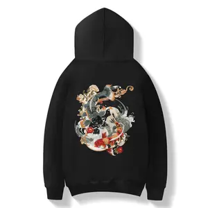 Kh9008 Niepce Japanese Streetwear Embroidered Yin-Yang Koi Hoodie