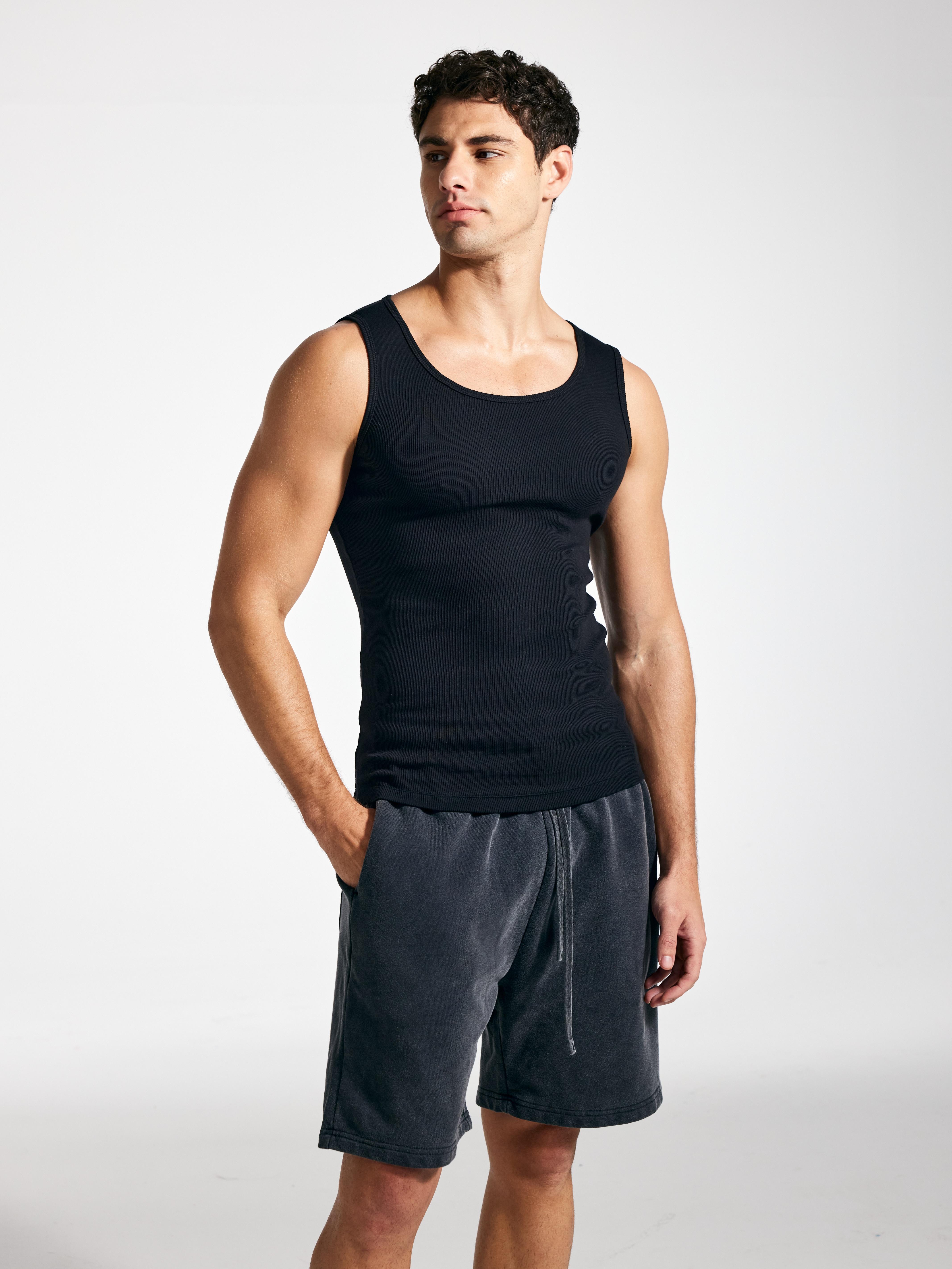 【Nebility】Men’s Solid Color Ribbed Crew Neck Tank Top 100% Cotton, Slim Fit Minimalist Athletic Undershirt, Soft Stretch Breathable for Gym Workout & Casual Wear