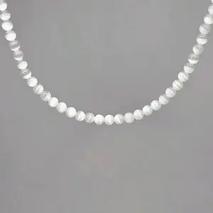 Selenite 4mm Beaded Choker Necklace for Women