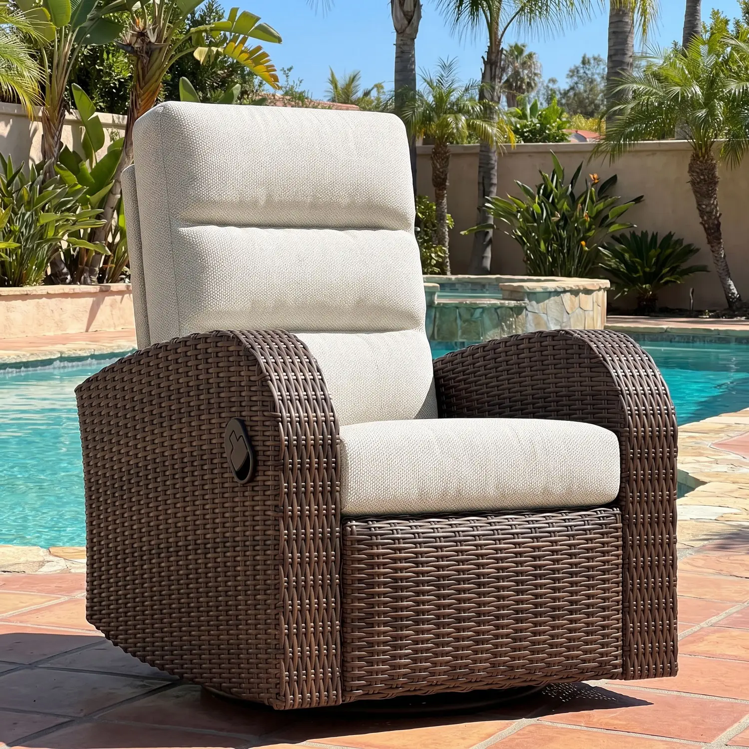【1/2 Packages Shipping】LayinSun Oversized Wicker Outdoor Swivel Glider Recliner with Adjustable Backrest & Footrest, Patio Reclining Lounge Chair