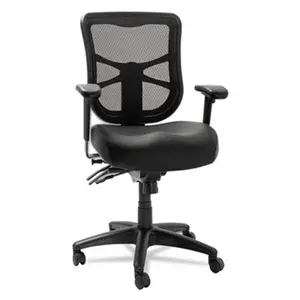 212 MAIN Alera Elusion Series Mesh Mid-Back Multifunction Chair - Black Leather, Breathable Mesh, Adjustable Arms, Contoured Seat, Waterfall Edge