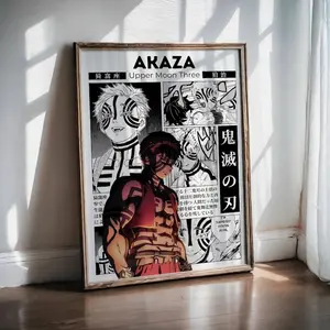 Demon Slayer Poster, Akaza Upper Moon Three Manga Wall Art, Japanese Anime Decor for Bedroom, Gift For Anime Fans