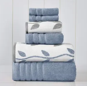 Modern Threads  6-Piece Yarn Dyed Organic Vines Jacquard/Solid Ultra Soft 500GSM 100% Combed Cotton Towel Set Bath Hand