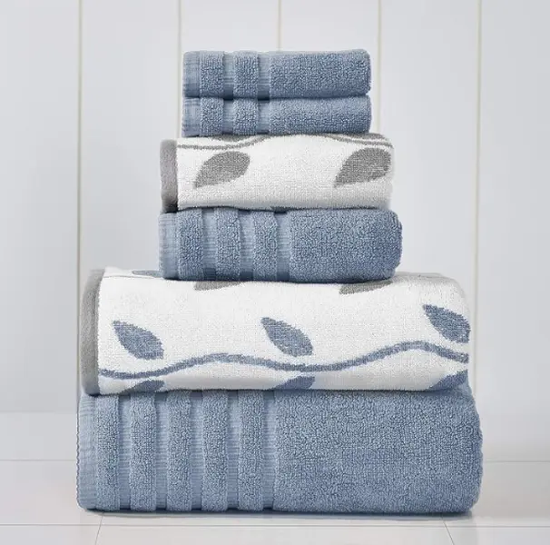 Modern Threads  6-Piece Yarn Dyed Organic Vines Jacquard/Solid Ultra Soft 500GSM 100% Combed Cotton Towel Set Bath Hand