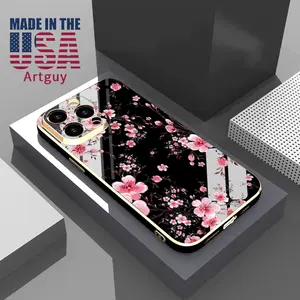 Electroplated Four-corner Phone Case for iPhone 15 Plus 16 Pro Max 14 13 12 11 XS XR Pink Flowers Pattern Anti-Scratch Shockproof Soft Silicone Protective Cover