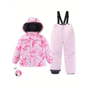 Women'S Winter Ski & Snowboard Snowsuit - Pink & Blue Tie-Dye Design, Ski Jacket with Hood, Adjustable Waistband Snow Pants, Breathable Polyester Fabric, Ideal for Outdoor Sports And Activities, Ski Gear|Tie Dye Jacket|Adjustable Waistband,