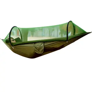 Portable Camping Hammock with Mosquito Net| Quick Open Anti-Rollover Nylon Swing for Outdoor Hiking Travel