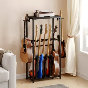 MAHANCRIS Guitar Stand for Acoustic Holder, Electric Guitar, Bass, Ukulele, Multiple Guitar Rack Holder, Floor Adjustable for Guitars, Guitar Amp Accessories, for Home Music Studio, Black