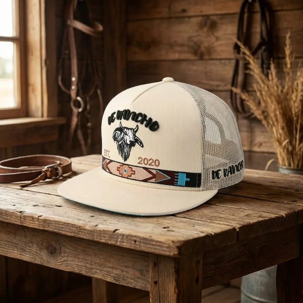 Western Bull Skull Trucker Hat, Southwestern Ranch Snapback Cap, Embroidered Cowboy Mesh Hat, Aztec Western Flat Bill Hat, Country Rodeo Hat for Men and Women