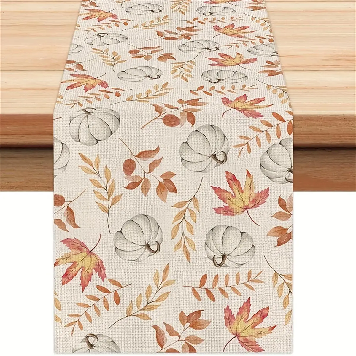 Pumpkin & Leaf Pattern Table Runner, 1 Count Linen Tablecloth, Table Decoration Supplies for Home Kitchen Dining Room Restaurant, Bedroom Decor, Hallo