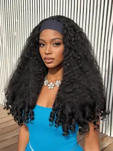 New 22-Inch Afro Curly Headband Style Wig for Women, Synthetic Kinky 4C Hair Blend, Bouncy Curls, Soft Natural Texture, Natural Looking Wig, Easy Wear