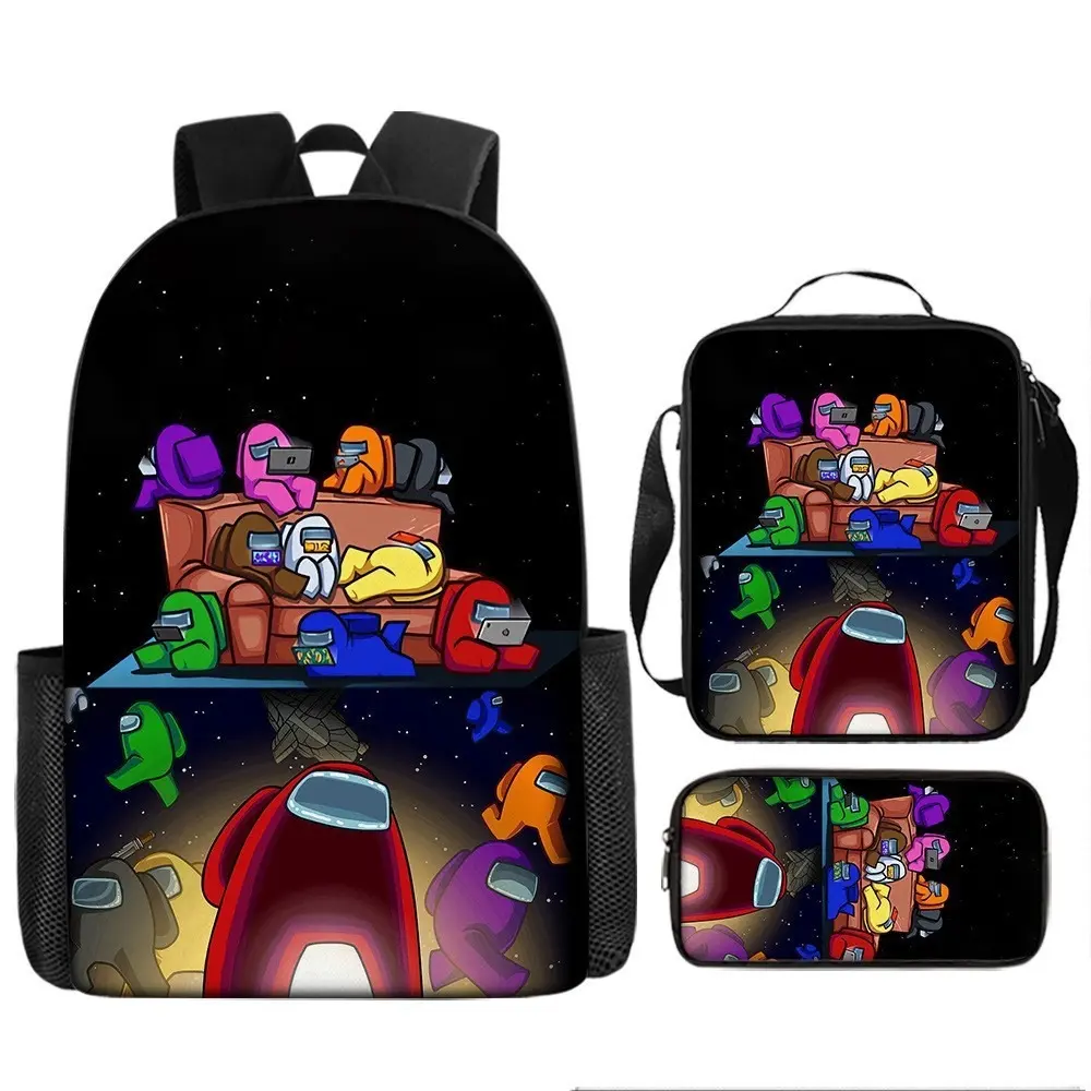 Among us 3-Piece Set - Cute Cartoon Backpack + Shoulder Bag + Zipper Pencil Case - Kawaii Stationery Gift 17 Inch