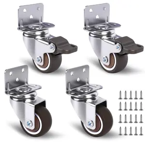 4 count 1.5" Swivel L-Bracket Caster Wheels, Small Heavy Duty Side Mount L-Shaped Plate Casters, Silent Rubber Wheels for Furniture, Cabinet, DIY Project, Capacity Lbs: 194Lbs (with 2 Brakes)