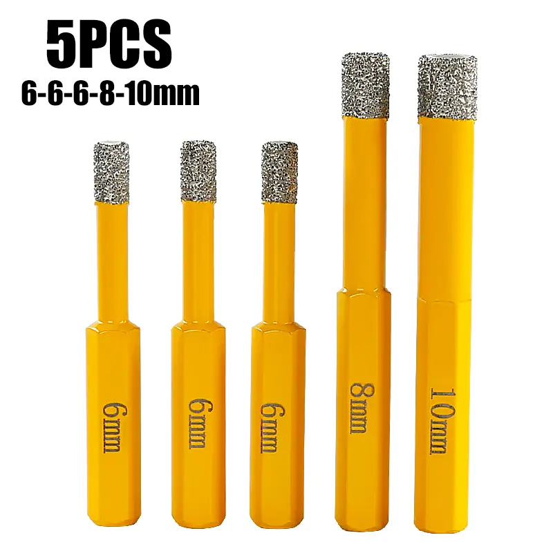 LOZLIN 5PCS Brazed Diamond Hole Drill Power Tools Set - Professional Rotary Masonry Bits for Dry Drilling Marble, Granite - Compatible with Hand/Tile Drills