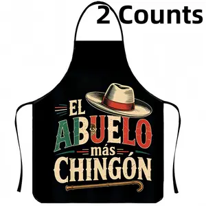 Polyester Father's Day Gift Print Apron Set, 2 Counts ﻿BBQ Apron,Cool Summer Cooking Apron,Apron for Men,Gift for Father&Husband,Garden Tool,﻿Kitchen Essential,Cleaning Tool,Beer Apron