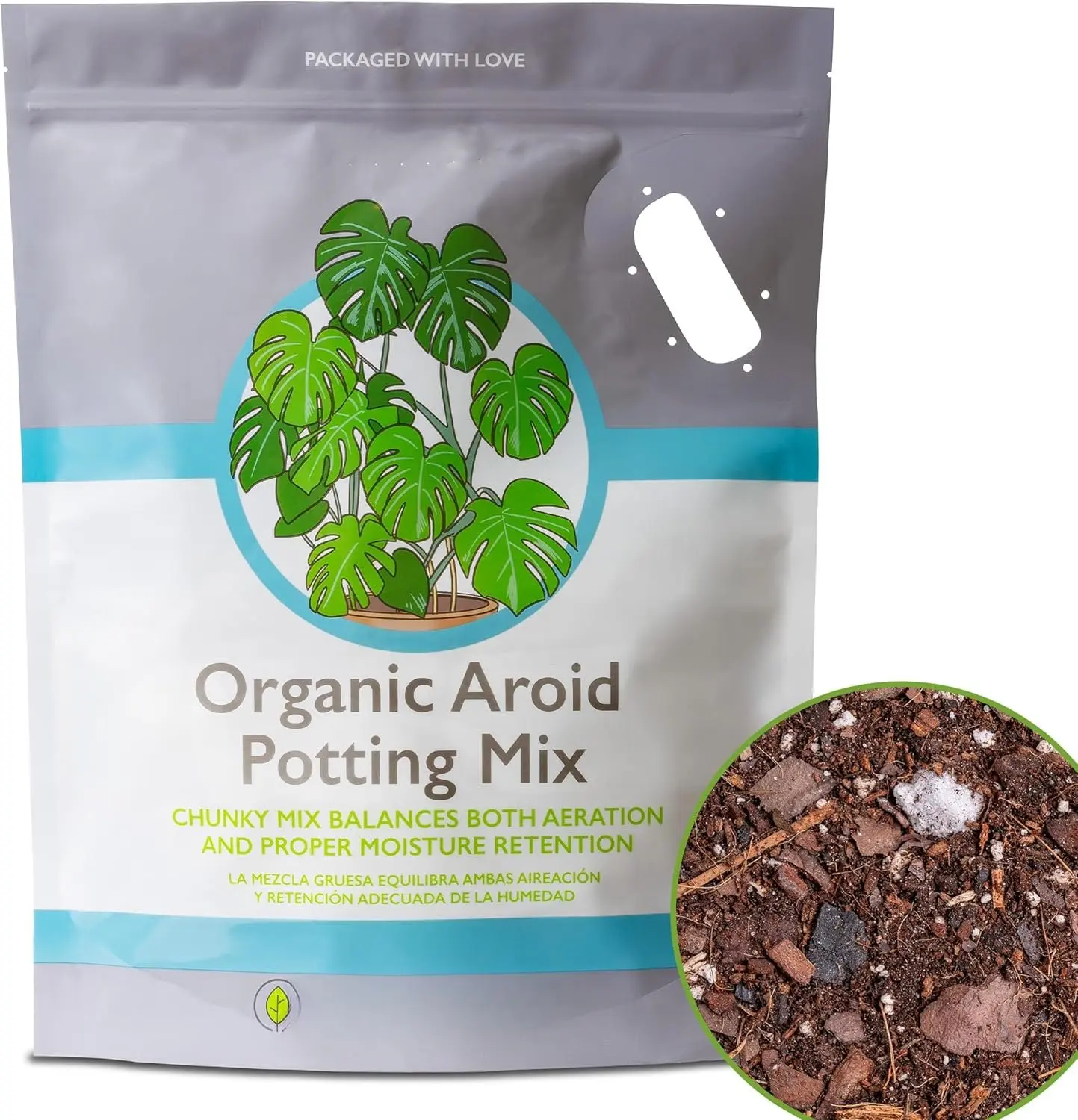 Aroid Chunky Potting Mix - Tropical Indoor Houseplant Gardening Soil with Pine Bark Chips, Mycorrhizae, Peat Moss, Coconut Coir - 8qt Resealable Bag for Superior Root Aeration