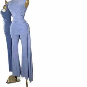 Ophelia Elegant Blue Ruched jumpsuit flared Pants for Women - Comfortable and Stylelish