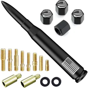 New Upgrade Car Truck Bullet Antenna with Tire Valve Caps American Flag Universal Short Replacement for GMC Sierra Chevy Silverado Dodge Ram 1500 2500 3500 Ford F150 F250 F350 Super Duty Accessories, Matte Black