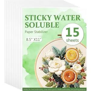 15 count Sticky Water Soluble Embroidery Stabilizer 8.5"x11" Printable Paper Wash  for Hand & Machine Embroidery